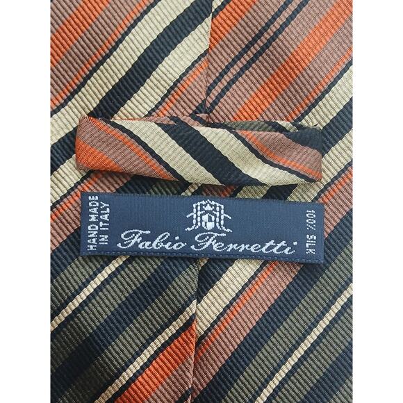 FABIO FERRETTI, Designer Dress Tie, Striped Fall Colors, 100% Silk, Italian vtg - Picture 4 of 7